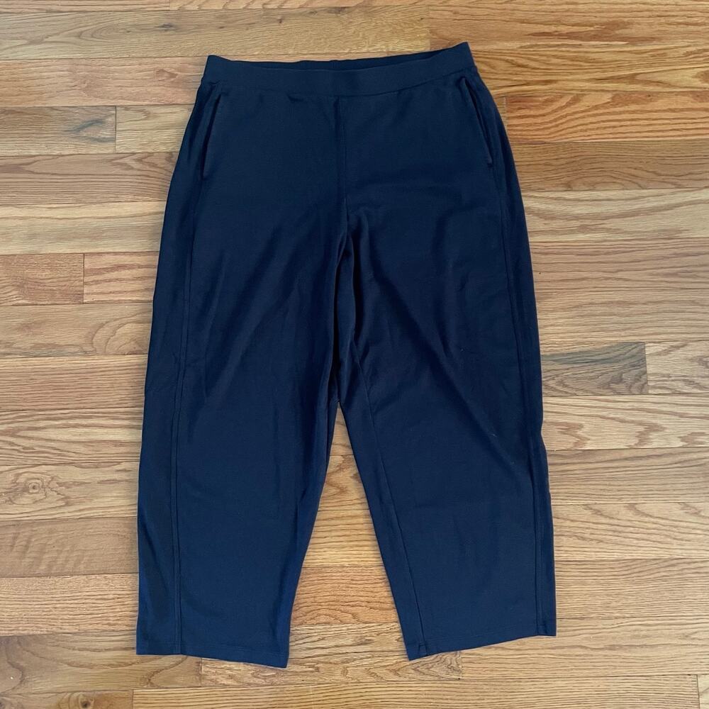 Lands End Sport Knit High Rise Barrel Leg Ankle Pants Blue Womens Large 14/16